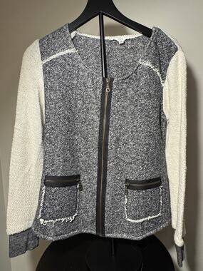 Drew Clothing Gray Cream Colorblock Raw Edge Zip Jacket Medium M